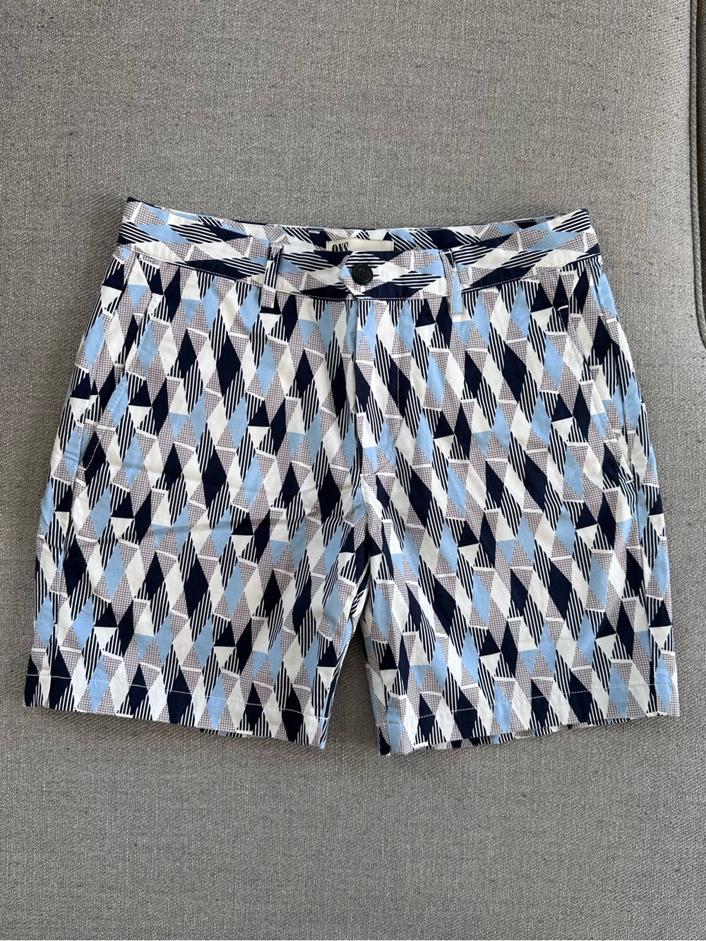 ONS Men's Geometric Print Shorts - Light Blue, Navy & White Size 29